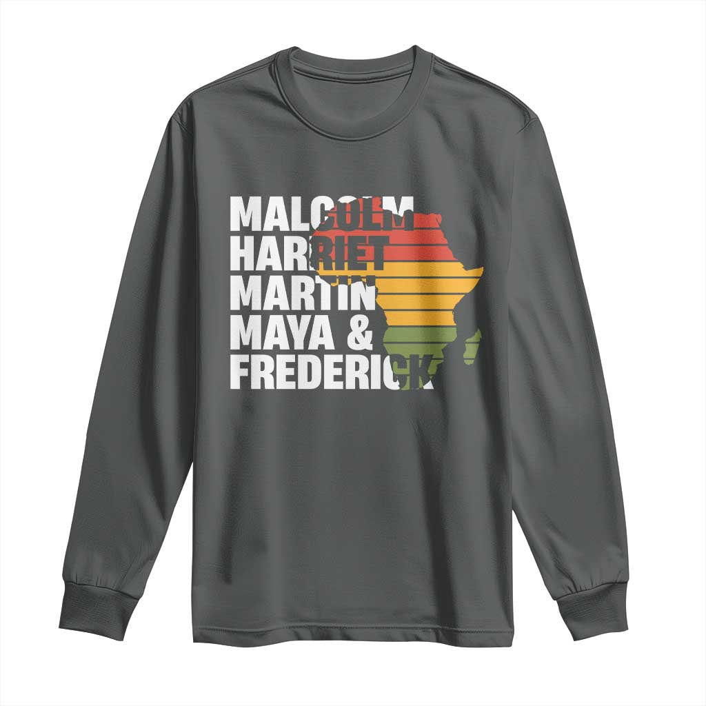 Black History Leaders Long Sleeve Shirt Malcolm Harriet Martin Maya Frederick Africa Map