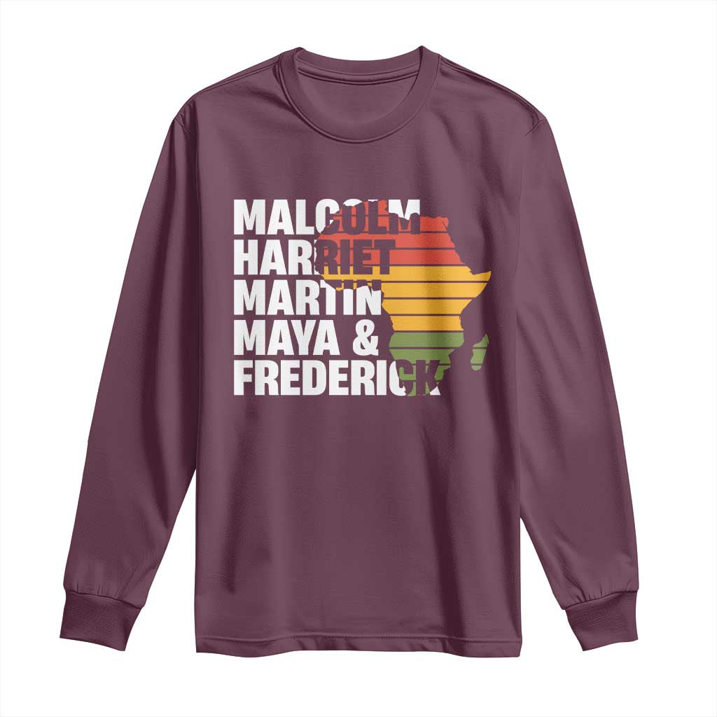 Black History Leaders Long Sleeve Shirt Malcolm Harriet Martin Maya Frederick Africa Map