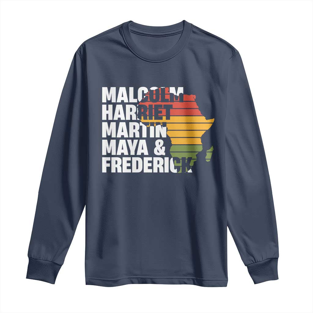 Black History Leaders Long Sleeve Shirt Malcolm Harriet Martin Maya Frederick Africa Map