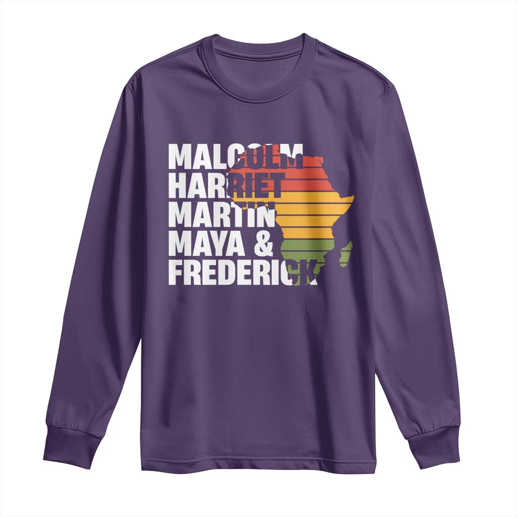 Black History Leaders Long Sleeve Shirt Malcolm Harriet Martin Maya Frederick Africa Map