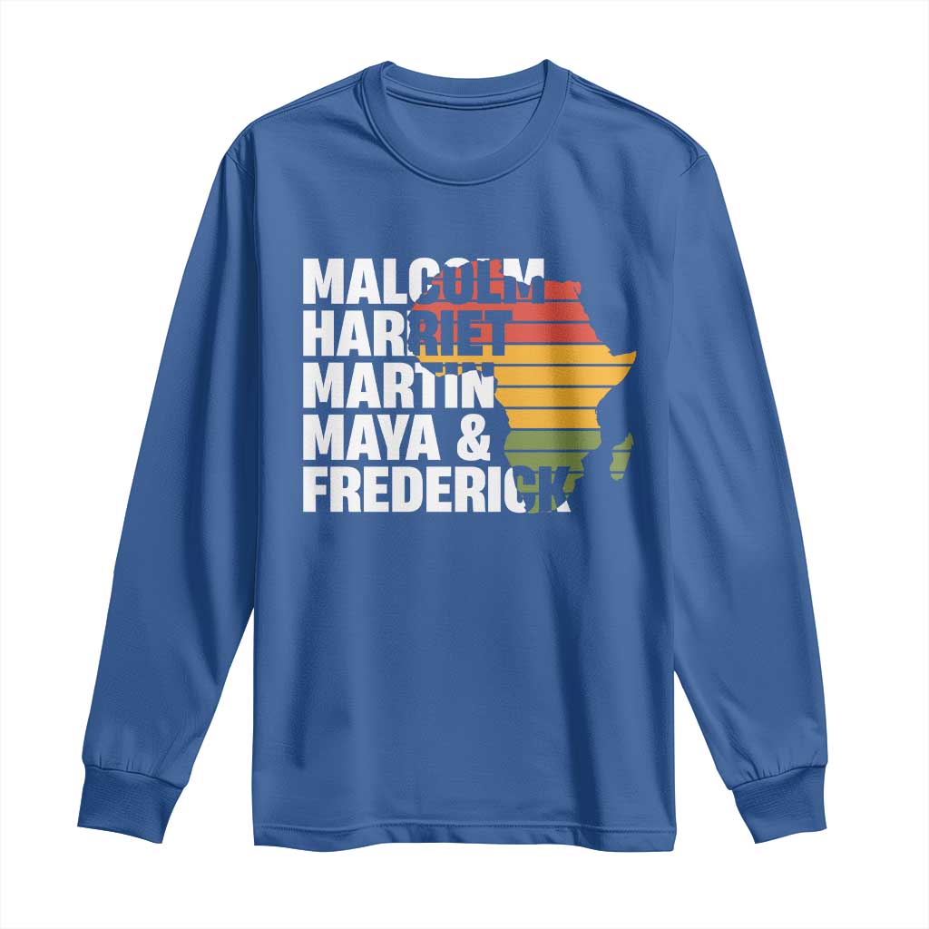 Black History Leaders Long Sleeve Shirt Malcolm Harriet Martin Maya Frederick Africa Map