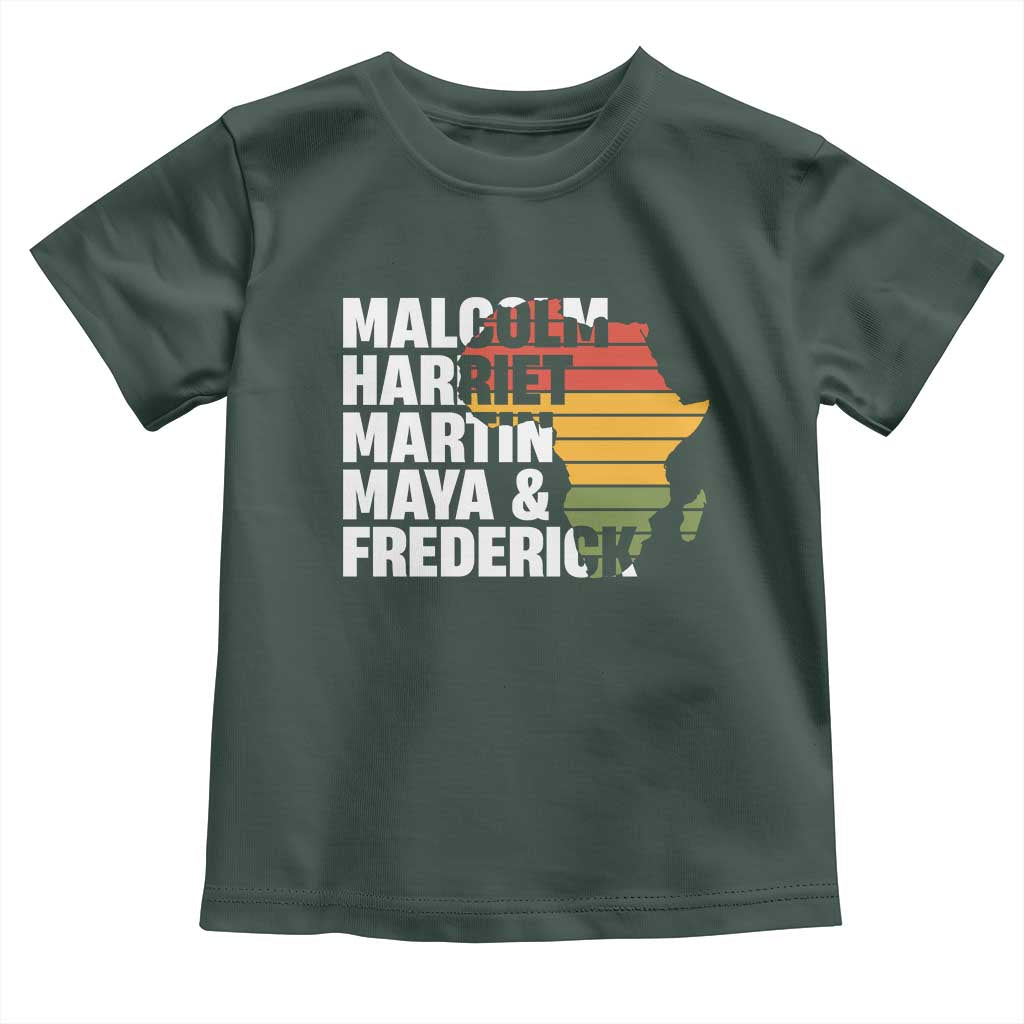 Black History Leaders Toddler T Shirt Malcolm Harriet Martin Maya Frederick Africa Map