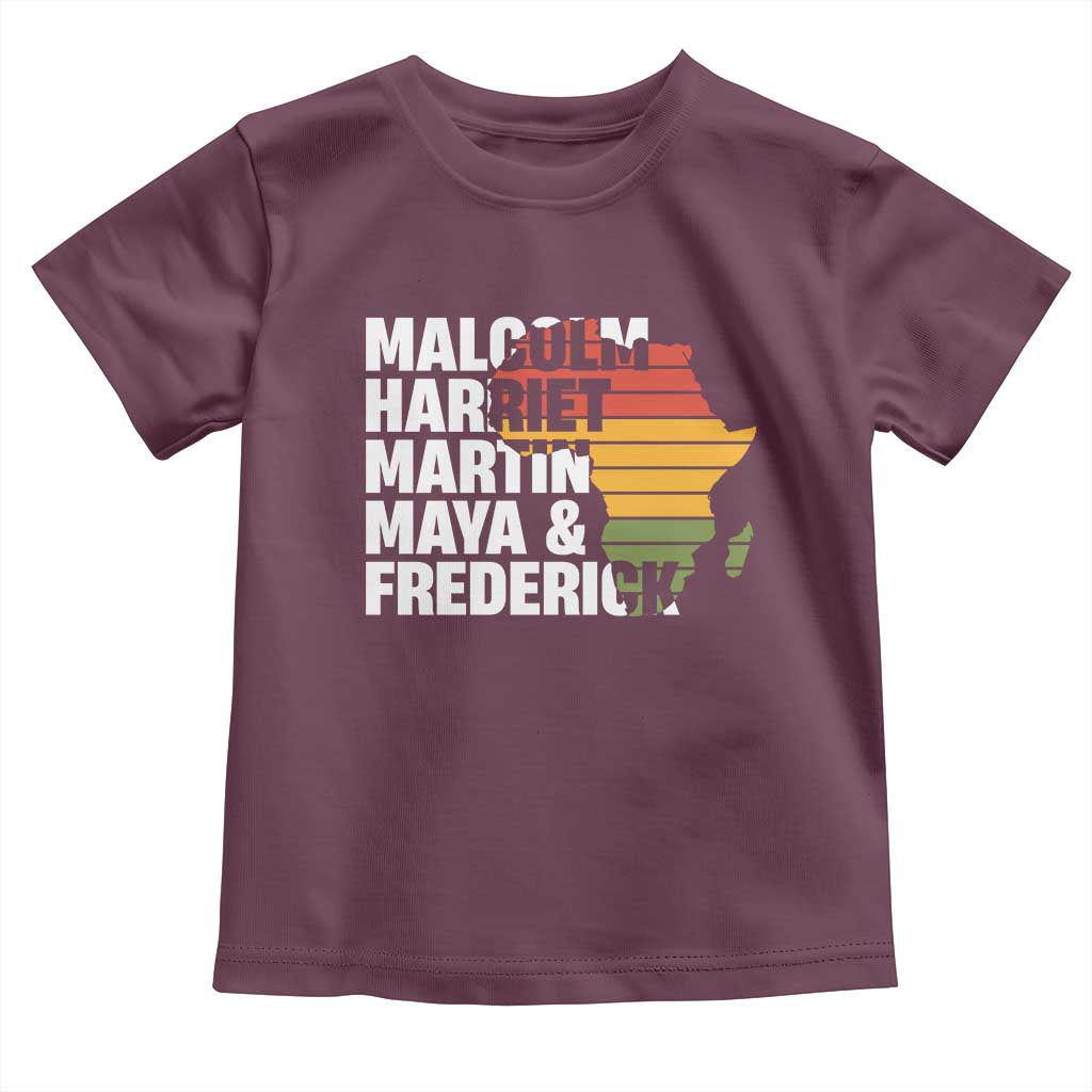 Black History Leaders Toddler T Shirt Malcolm Harriet Martin Maya Frederick Africa Map