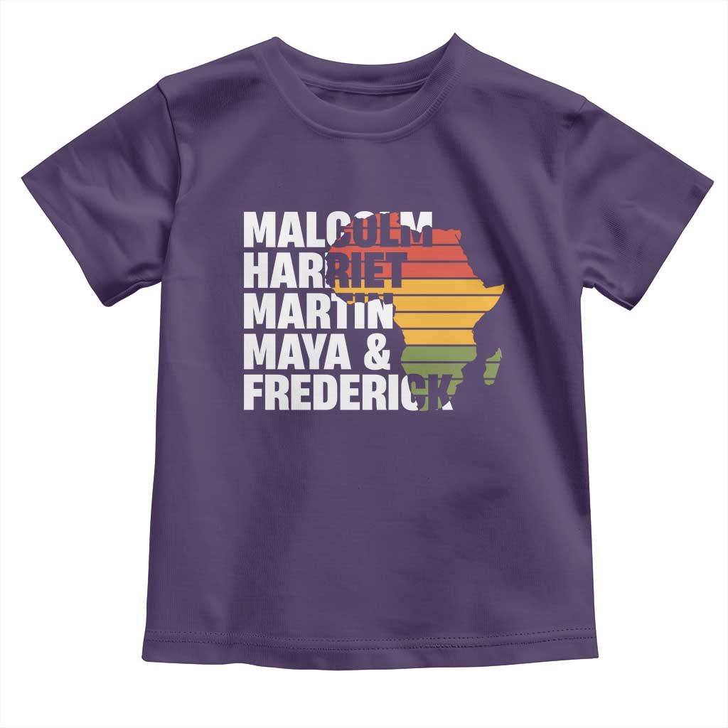 Black History Leaders Toddler T Shirt Malcolm Harriet Martin Maya Frederick Africa Map