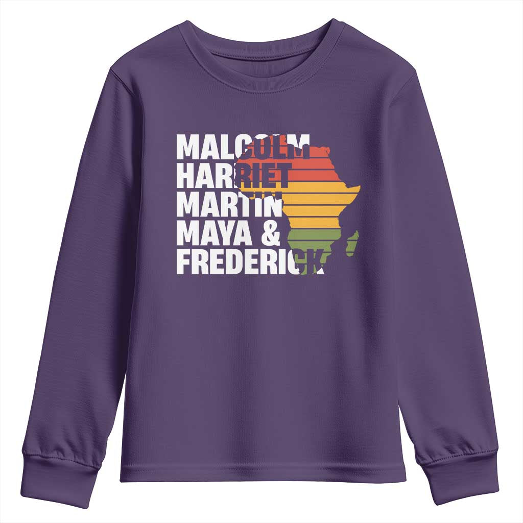 Black History Leaders Youth Sweatshirt Malcolm Harriet Martin Maya Frederick Africa Map