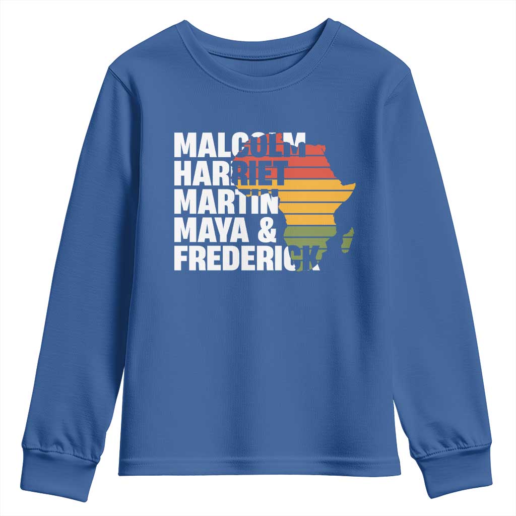 Black History Leaders Youth Sweatshirt Malcolm Harriet Martin Maya Frederick Africa Map