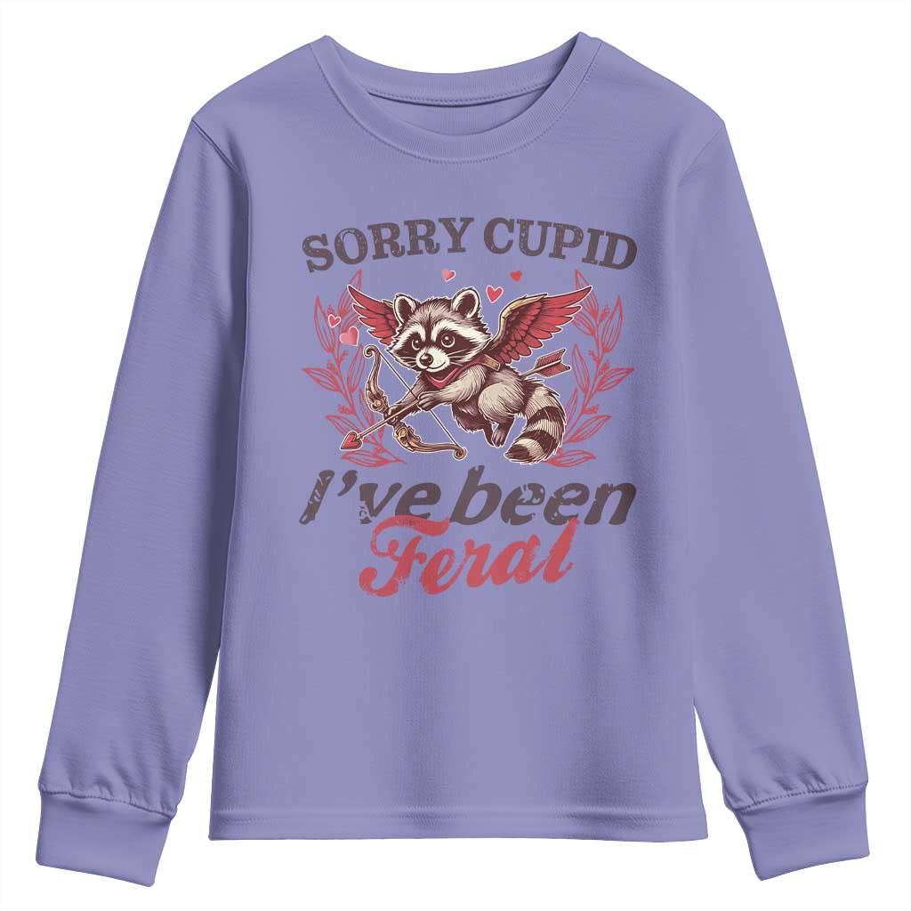 Funny Sorry Cupid I've Been Feral Youth Sweatshirt Valentine's Day Cupid Racoon