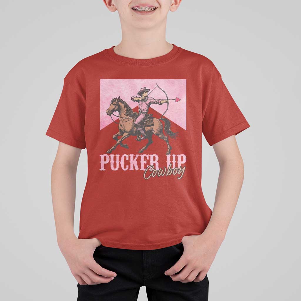 Funny Valentine's Day Western Cowboy T Shirt For Kid Pucker Up Cowboy Cupid