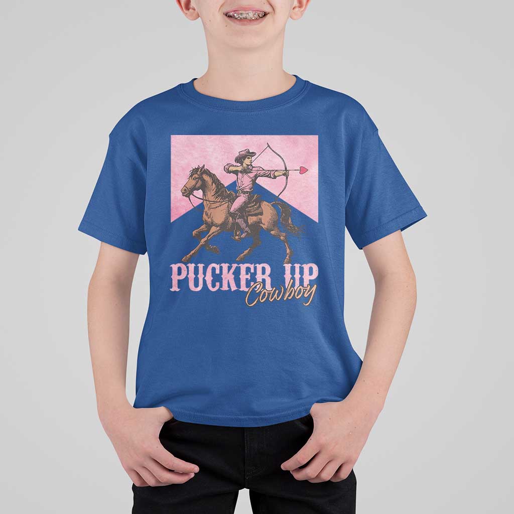 Funny Valentine's Day Western Cowboy T Shirt For Kid Pucker Up Cowboy Cupid