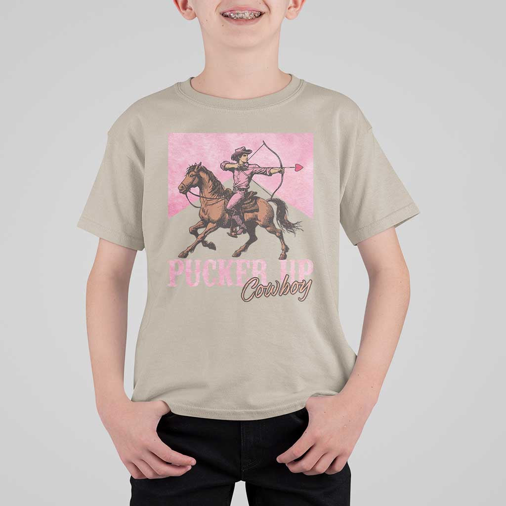 Funny Valentine's Day Western Cowboy T Shirt For Kid Pucker Up Cowboy Cupid