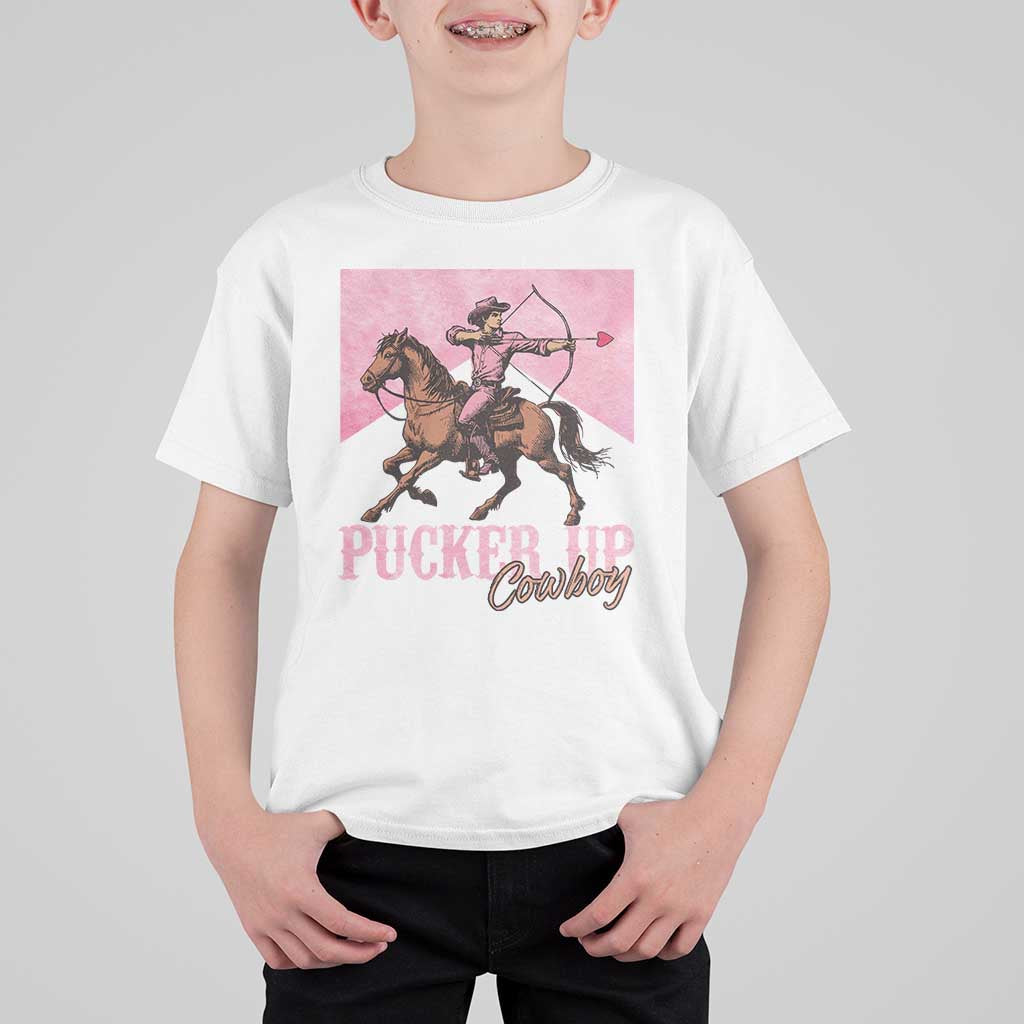 Funny Valentine's Day Western Cowboy T Shirt For Kid Pucker Up Cowboy Cupid