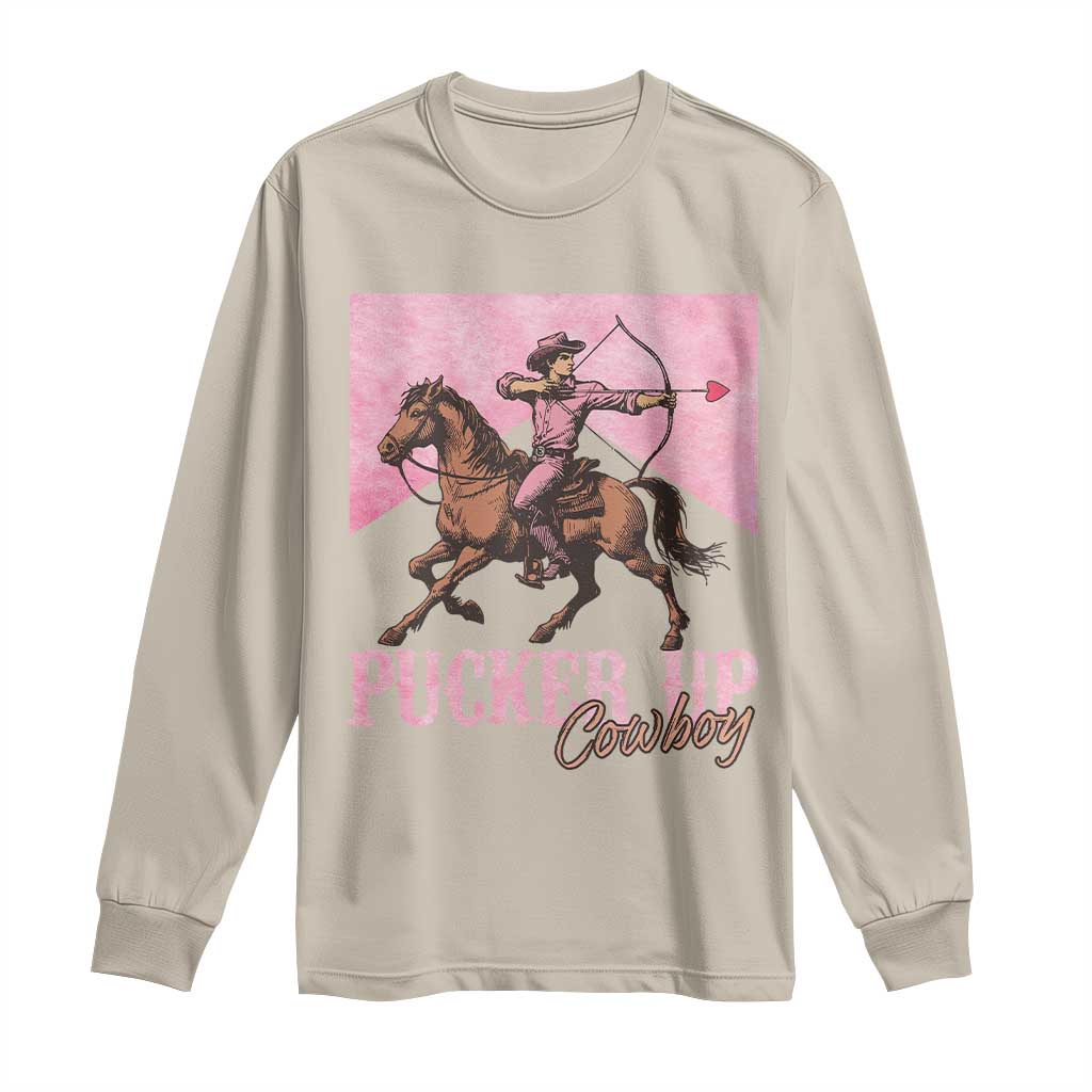 Funny Valentine's Day Western Cowboy Long Sleeve Shirt Pucker Up Cowboy Cupid
