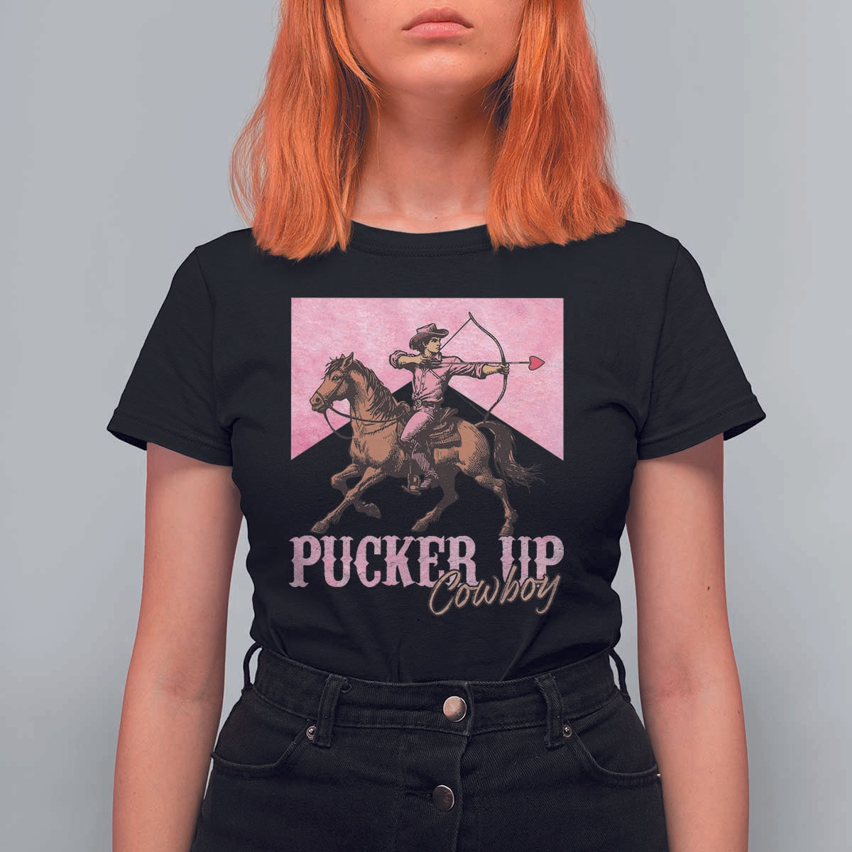Funny Valentine's Day Western Cowboy T Shirt For Women Pucker Up Cowboy Cupid