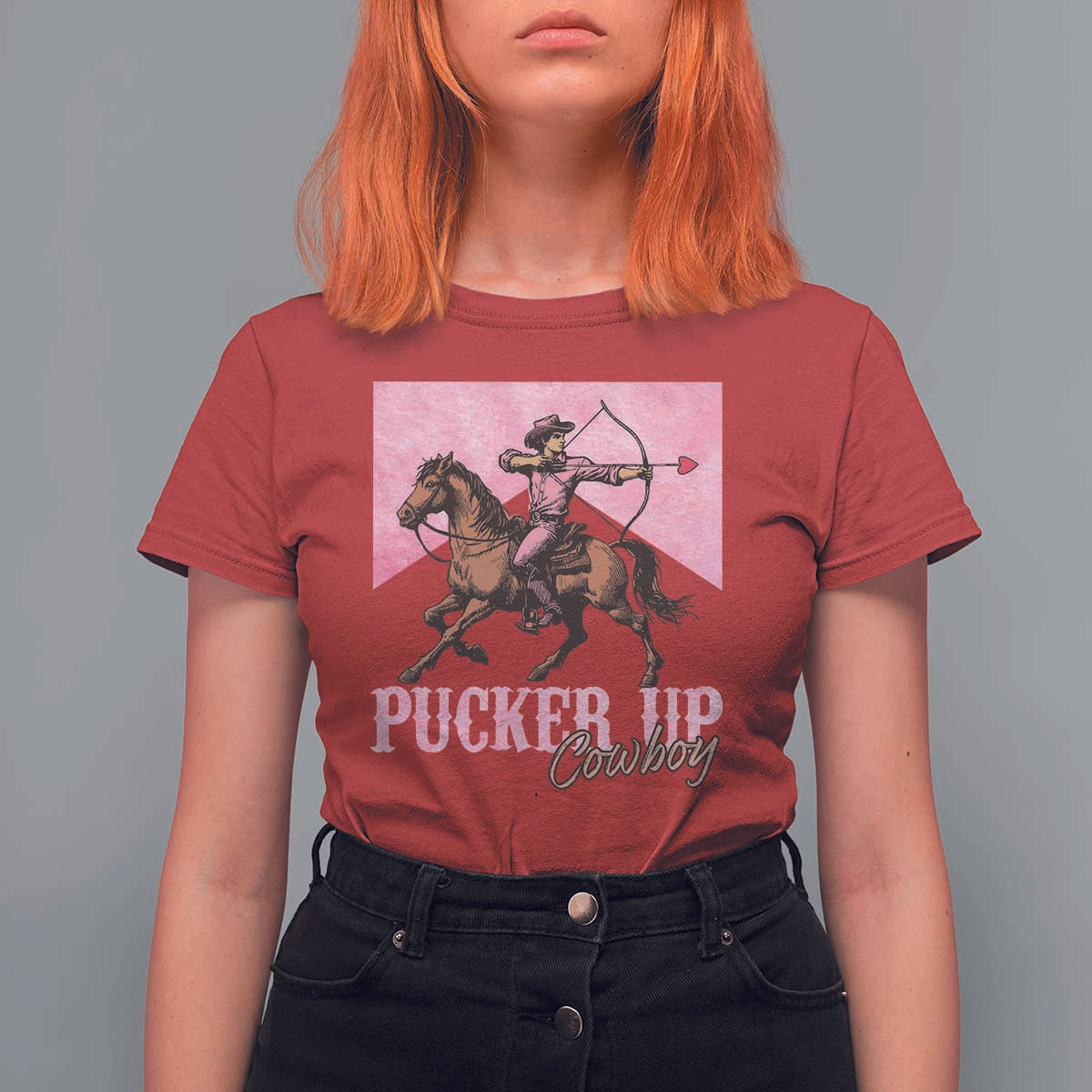 Funny Valentine's Day Western Cowboy T Shirt For Women Pucker Up Cowboy Cupid