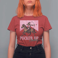Funny Valentine's Day Western Cowboy T Shirt For Women Pucker Up Cowboy Cupid