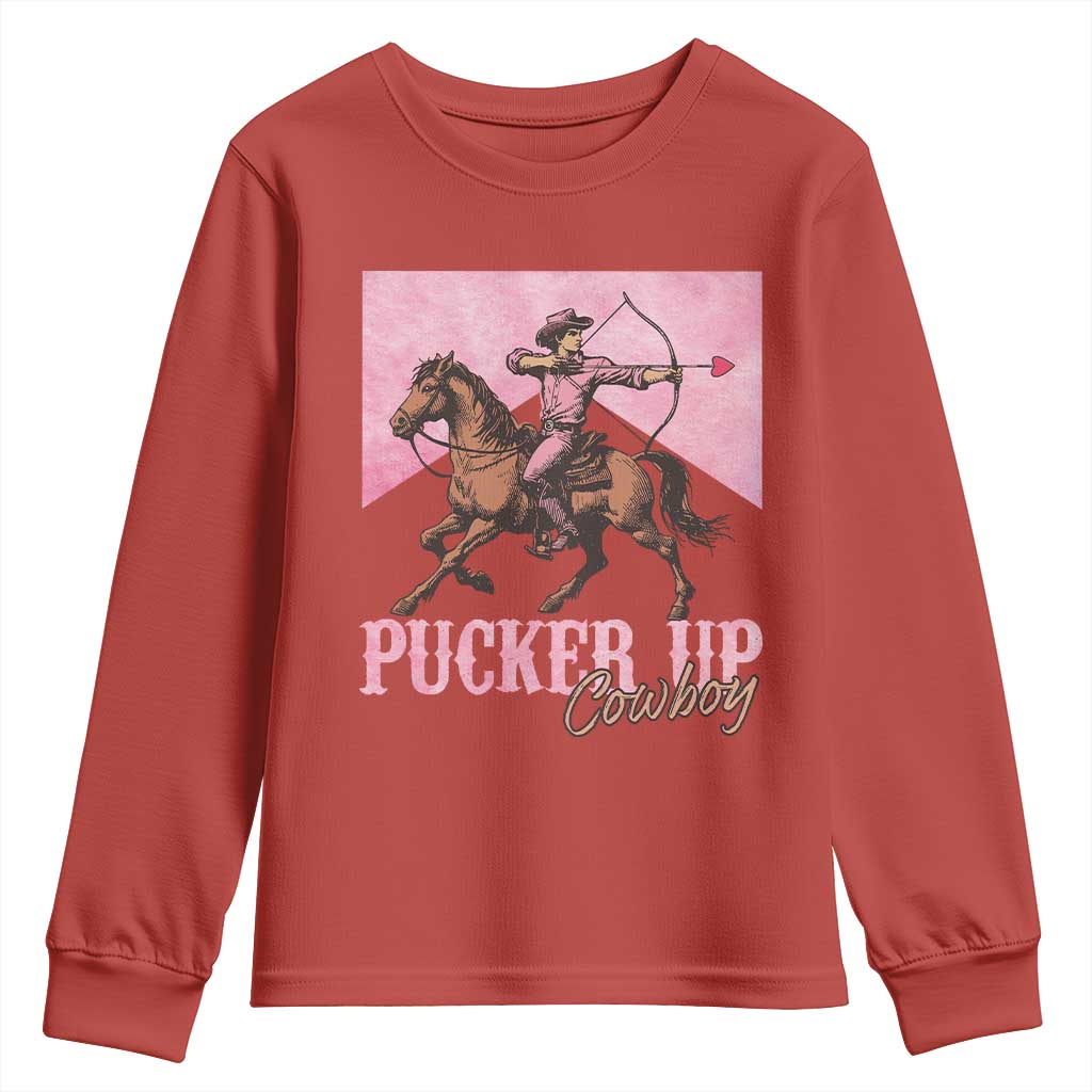 Funny Valentine's Day Western Cowboy Youth Sweatshirt Pucker Up Cowboy Cupid