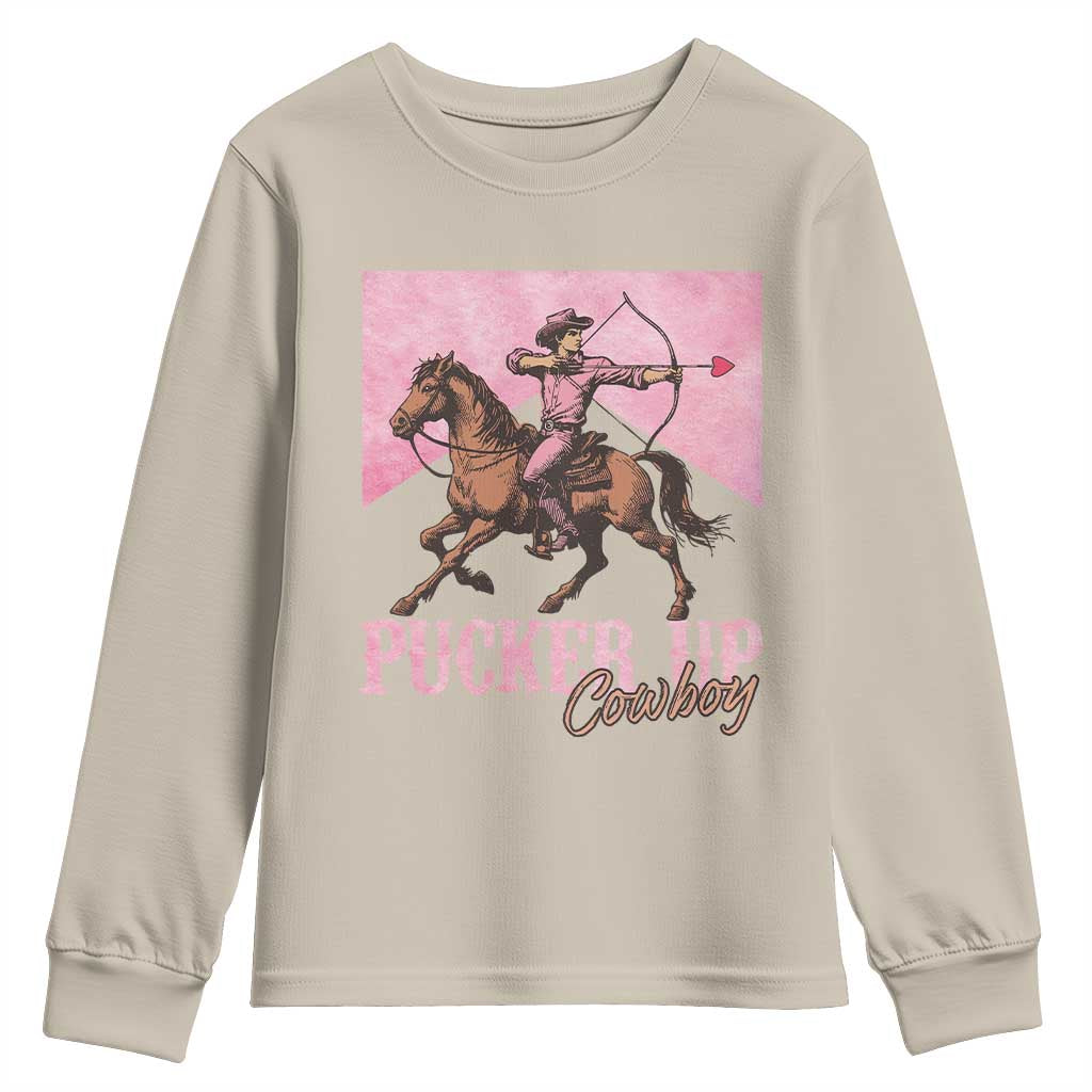 Funny Valentine's Day Western Cowboy Youth Sweatshirt Pucker Up Cowboy Cupid
