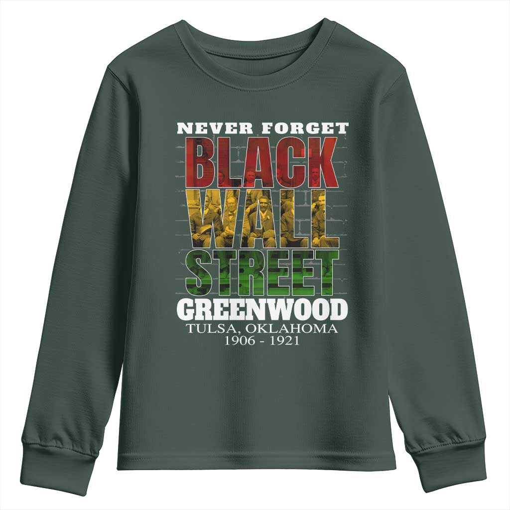 Never Forget Black Wall Street Youth Sweatshirt Tulsa Oklahoma Black History Month