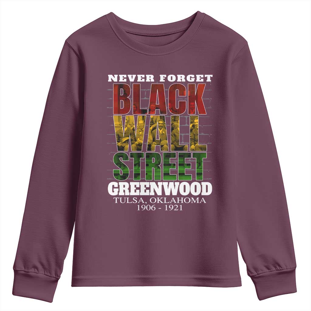 Never Forget Black Wall Street Youth Sweatshirt Tulsa Oklahoma Black History Month