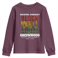 Never Forget Black Wall Street Youth Sweatshirt Tulsa Oklahoma Black History Month