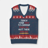 Funny Teach Your Kids To Change Their Oil Not Their Gender V-Neck Knit Sweater Vest - Wonder Print Shop