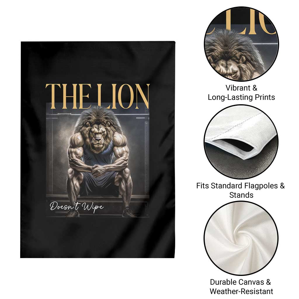 Funny The Lion Doesnt Wipe Garden Flag Gen Z Joke Brainrot Raunchy Meme
