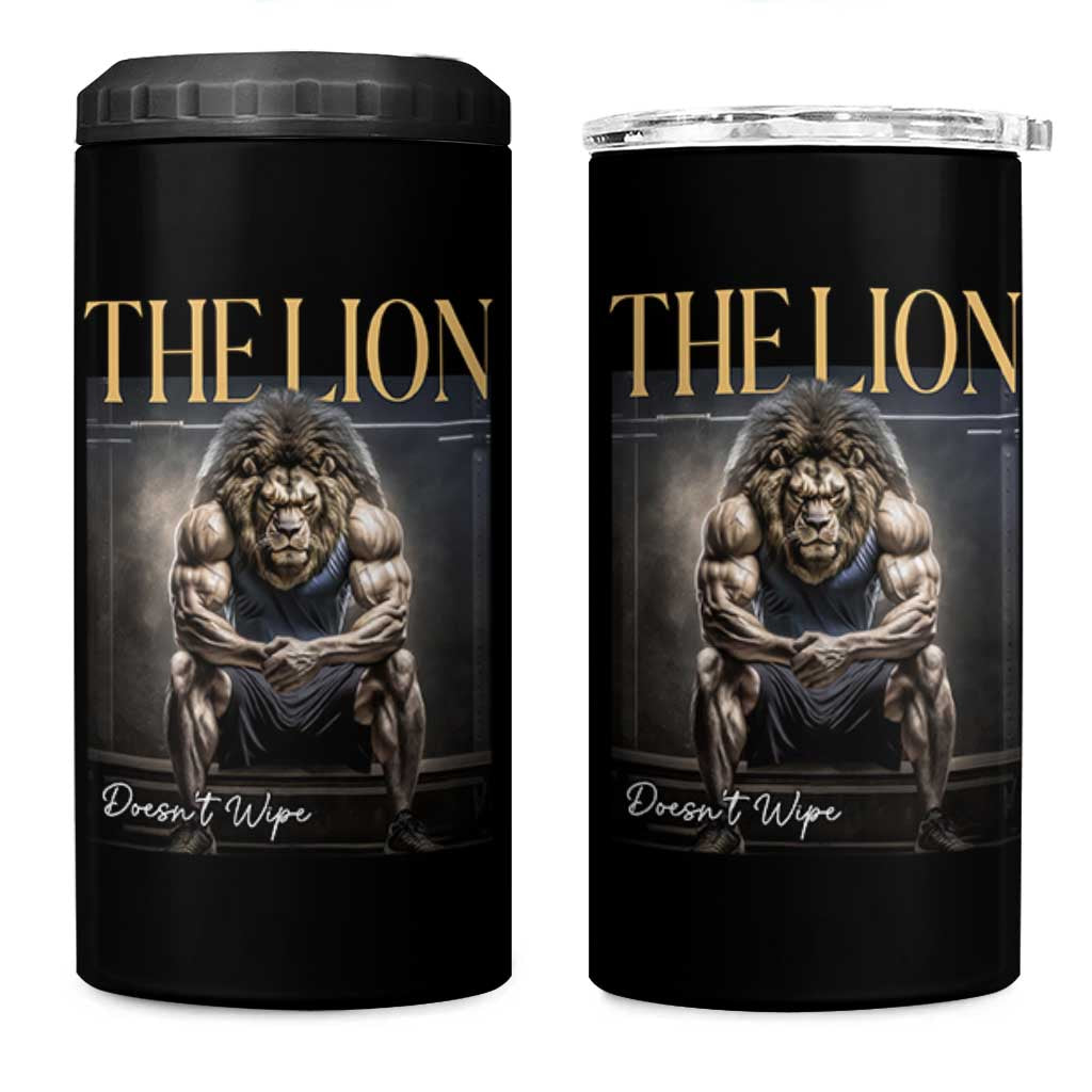 Funny The Lion Doesnt Wipe 4 in 1 Can Cooler Tumbler Gen Z Joke Brainrot Raunchy Meme