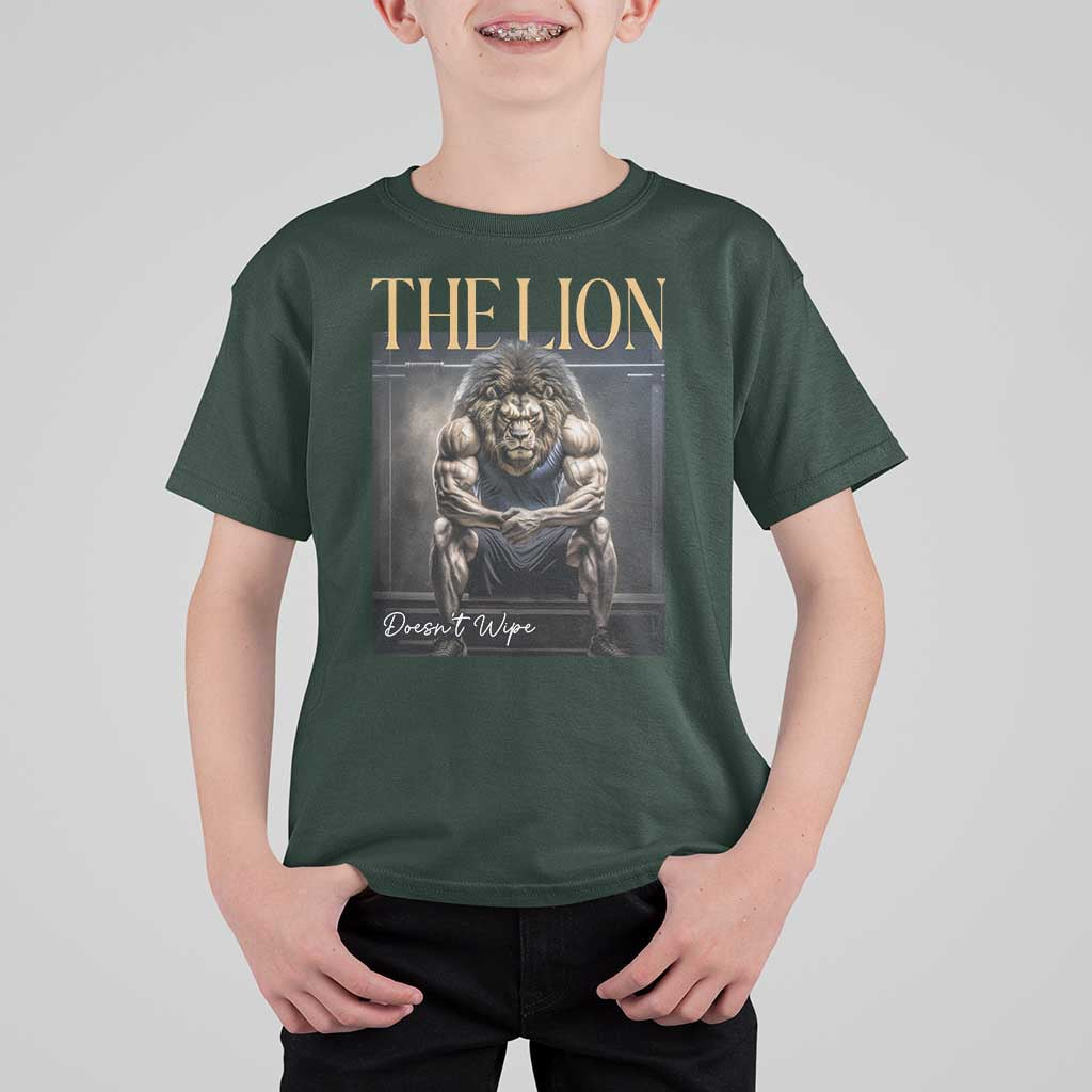 Funny The Lion Doesnt Wipe T Shirt For Kid Gen Z Joke Brainrot Raunchy Meme