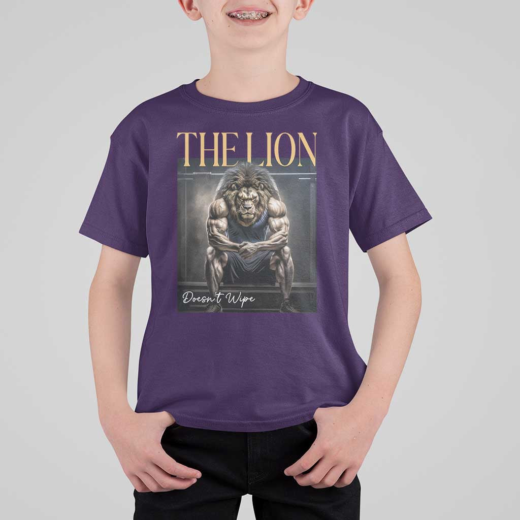 Funny The Lion Doesnt Wipe T Shirt For Kid Gen Z Joke Brainrot Raunchy Meme