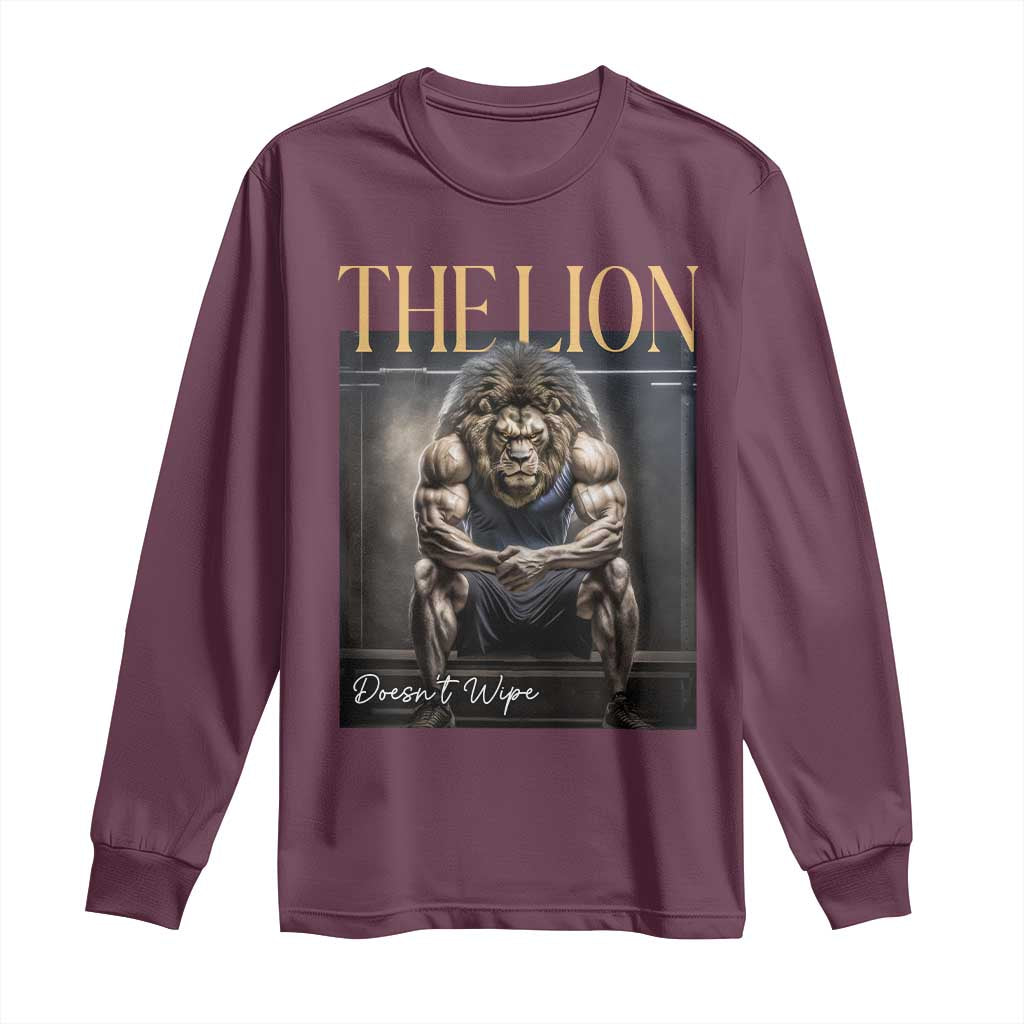 Funny The Lion Doesnt Wipe Long Sleeve Shirt Gen Z Joke Brainrot Raunchy Meme