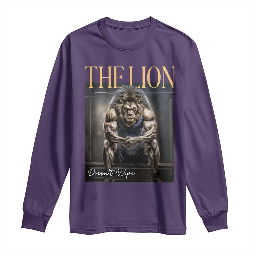 Funny The Lion Doesnt Wipe Long Sleeve Shirt Gen Z Joke Brainrot Raunchy Meme