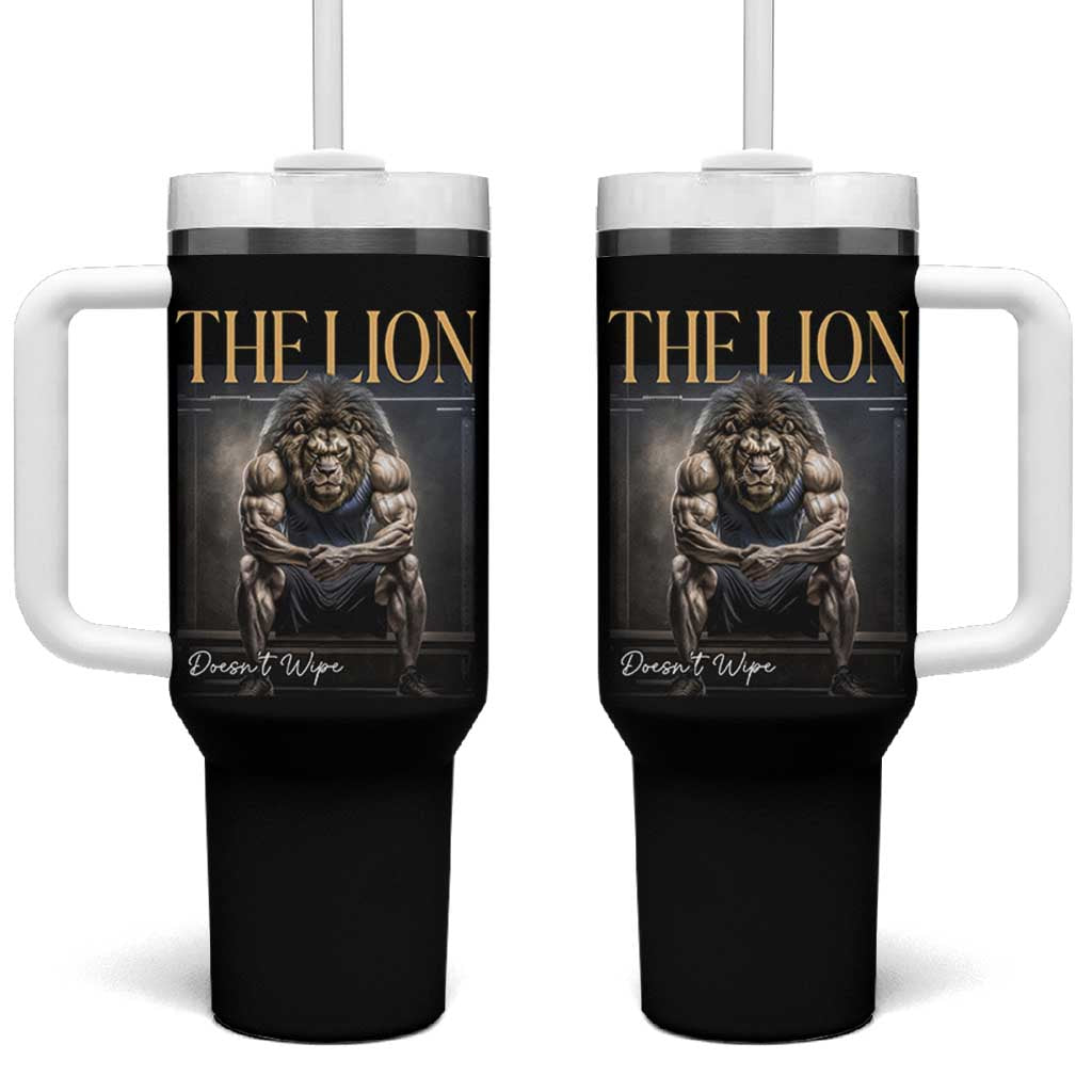 Funny The Lion Doesnt Wipe Tumbler With Handle Gen Z Joke Brainrot Raunchy Meme