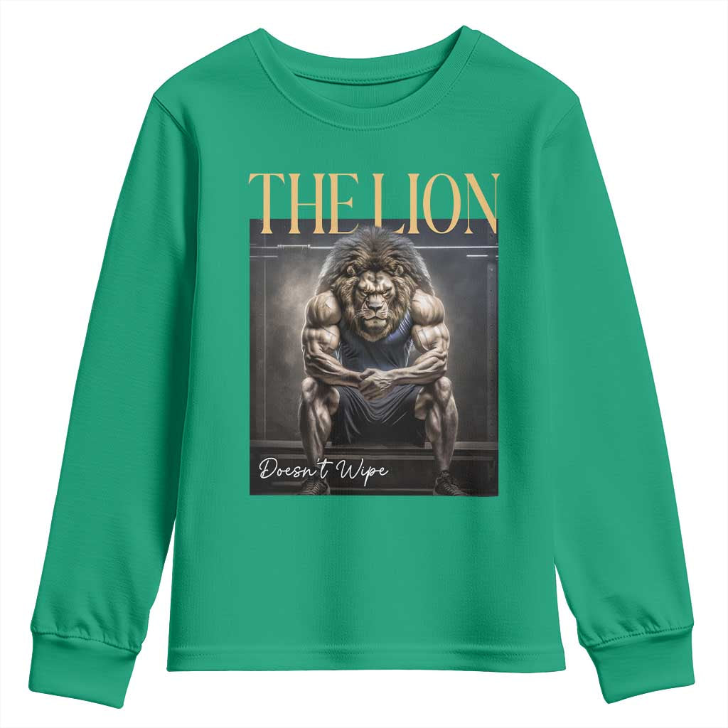 Funny The Lion Doesnt Wipe Youth Sweatshirt Gen Z Joke Brainrot Raunchy Meme