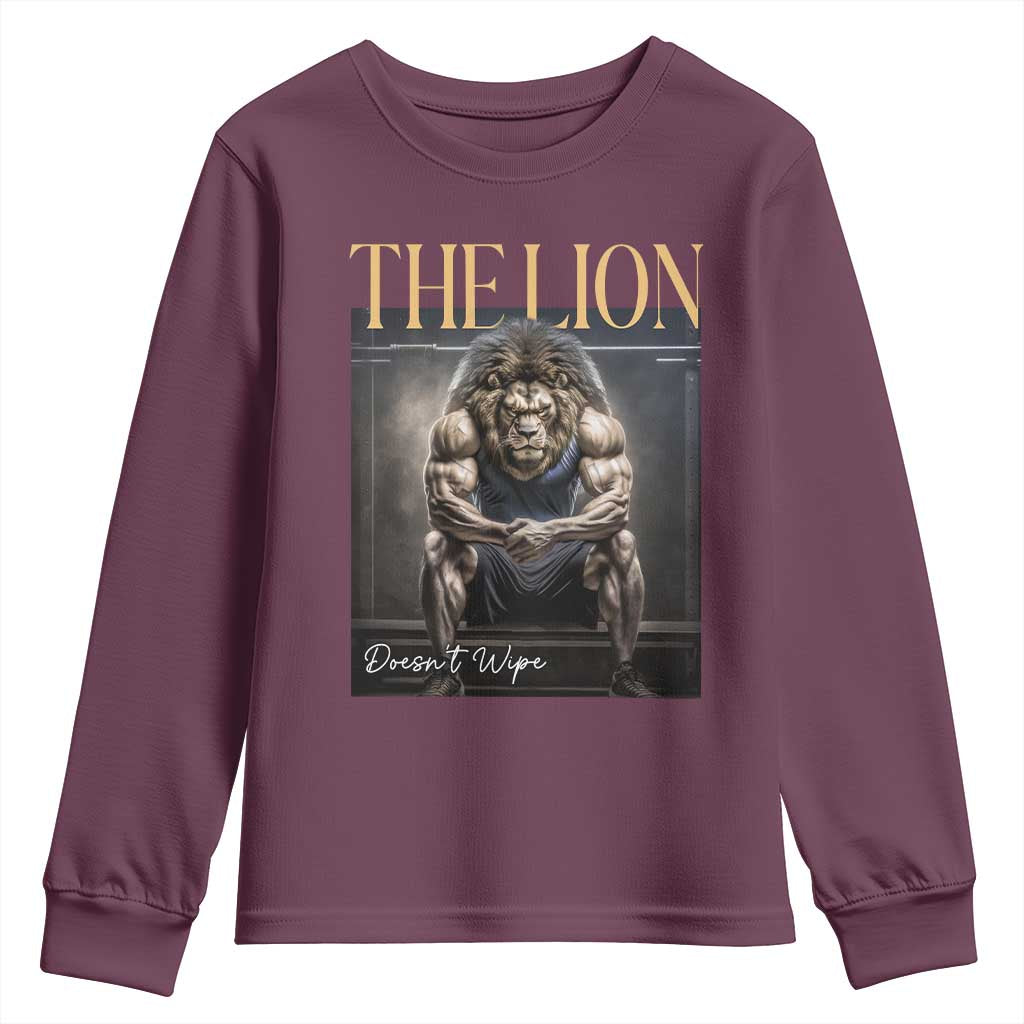 Funny The Lion Doesnt Wipe Youth Sweatshirt Gen Z Joke Brainrot Raunchy Meme