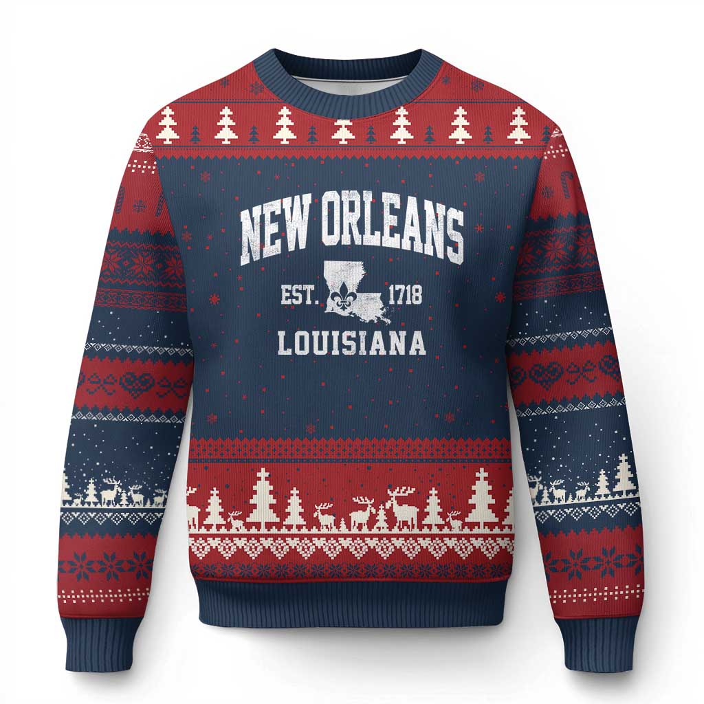 New Orleans Louisiana LA Est 1718 Ugly Christmas Sweater
