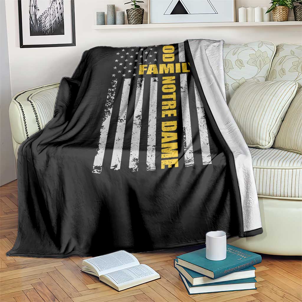 God Family Notre Dame Throw Blanket Irish Patriotic American Flag