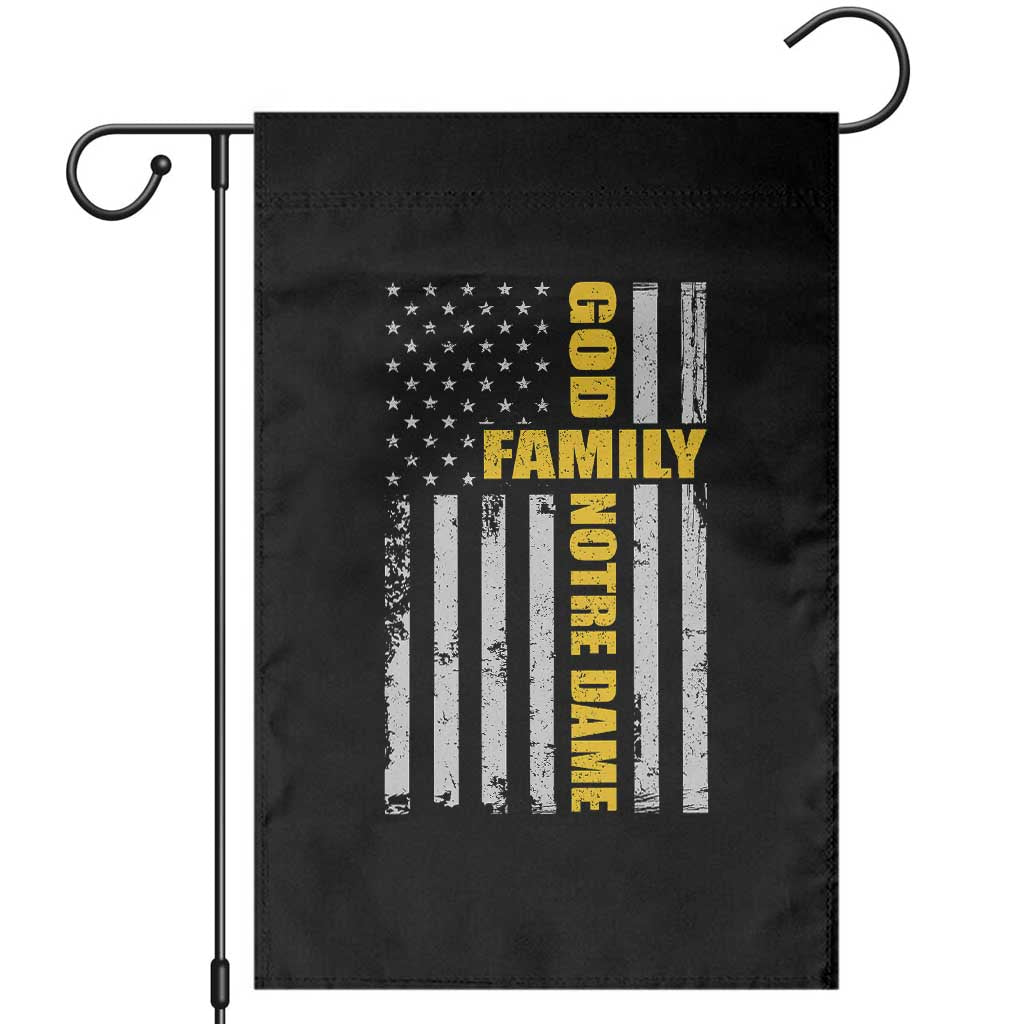 God Family Notre Dame Garden Flag Irish Patriotic American Flag