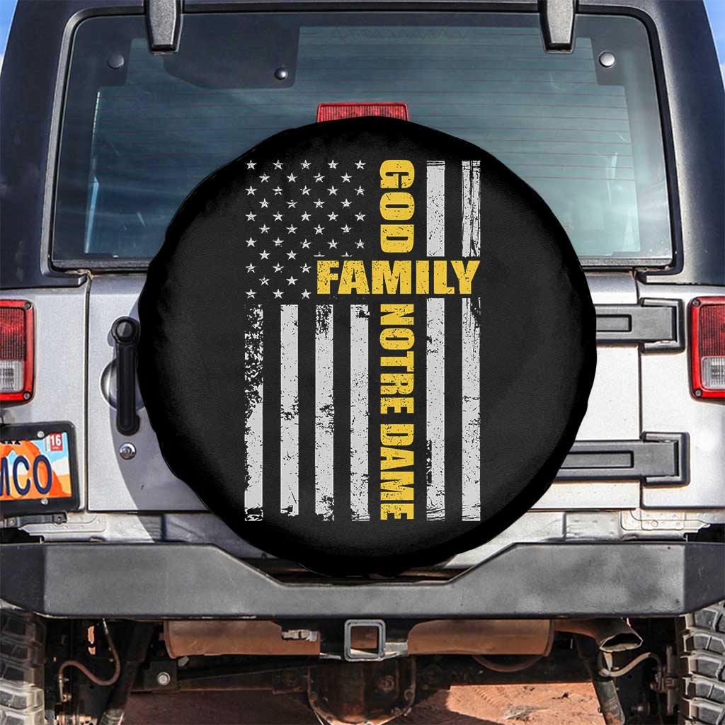 God Family Notre Dame Spare Tire Cover Irish Patriotic American Flag