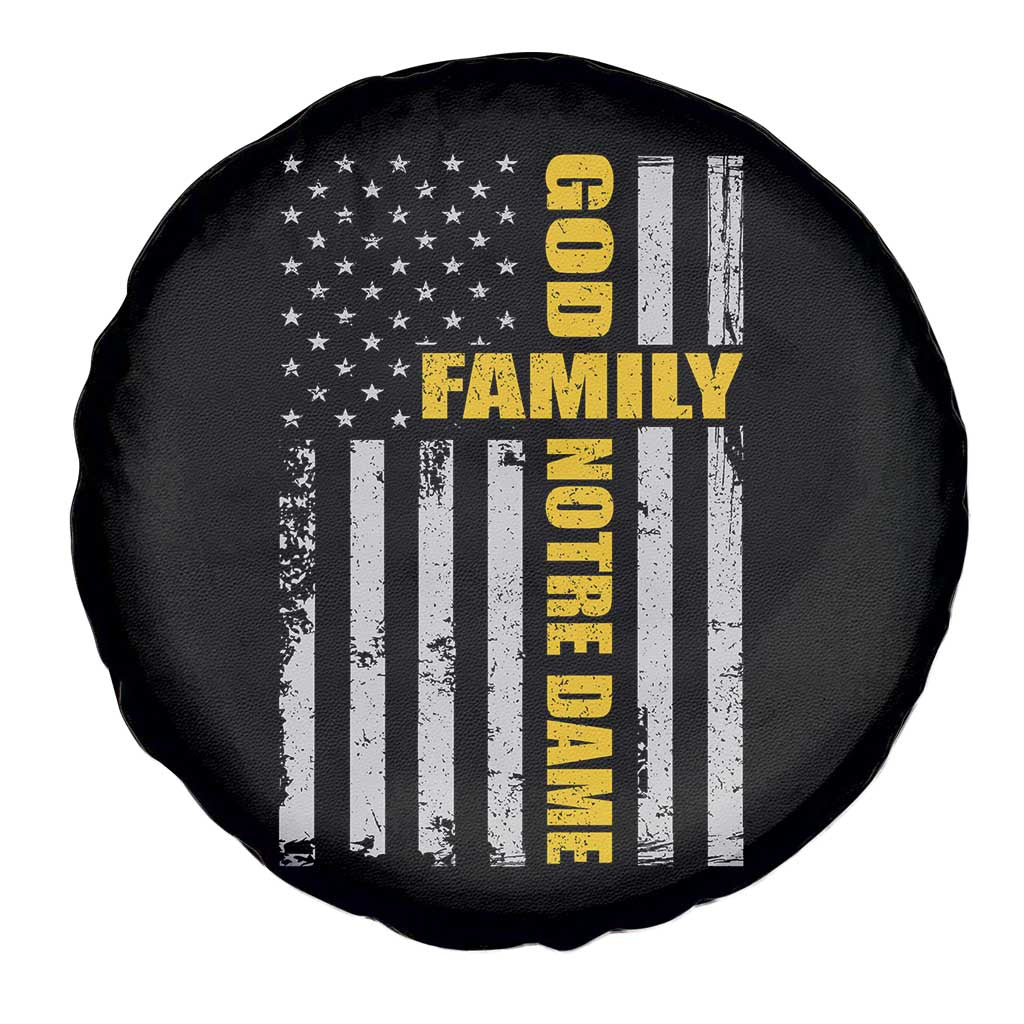 God Family Notre Dame Spare Tire Cover Irish Patriotic American Flag