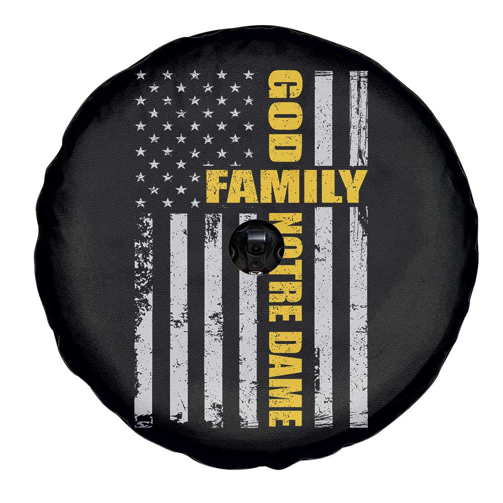 God Family Notre Dame Spare Tire Cover Irish Patriotic American Flag