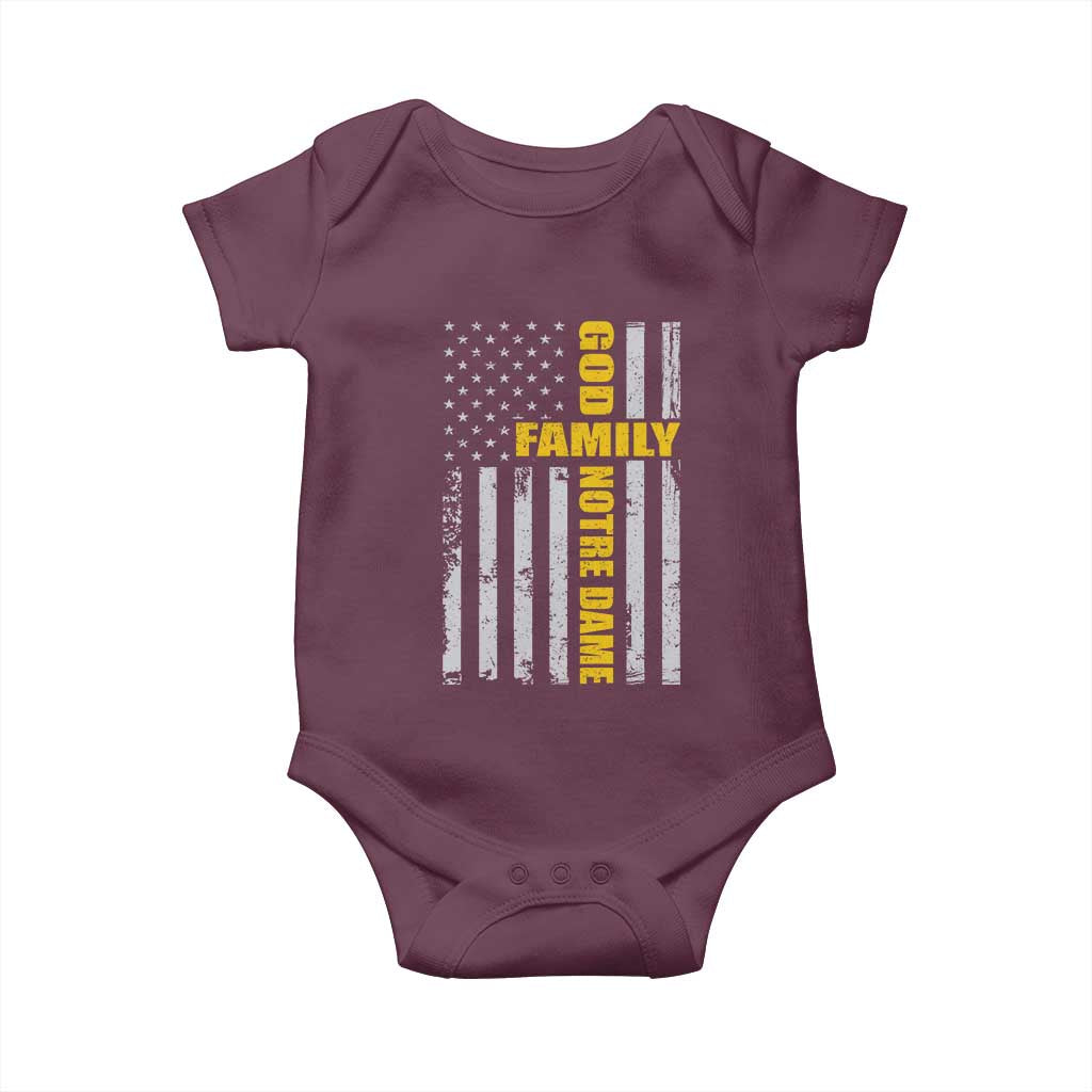 God Family Notre Dame Baby Onesie Irish Patriotic American Flag
