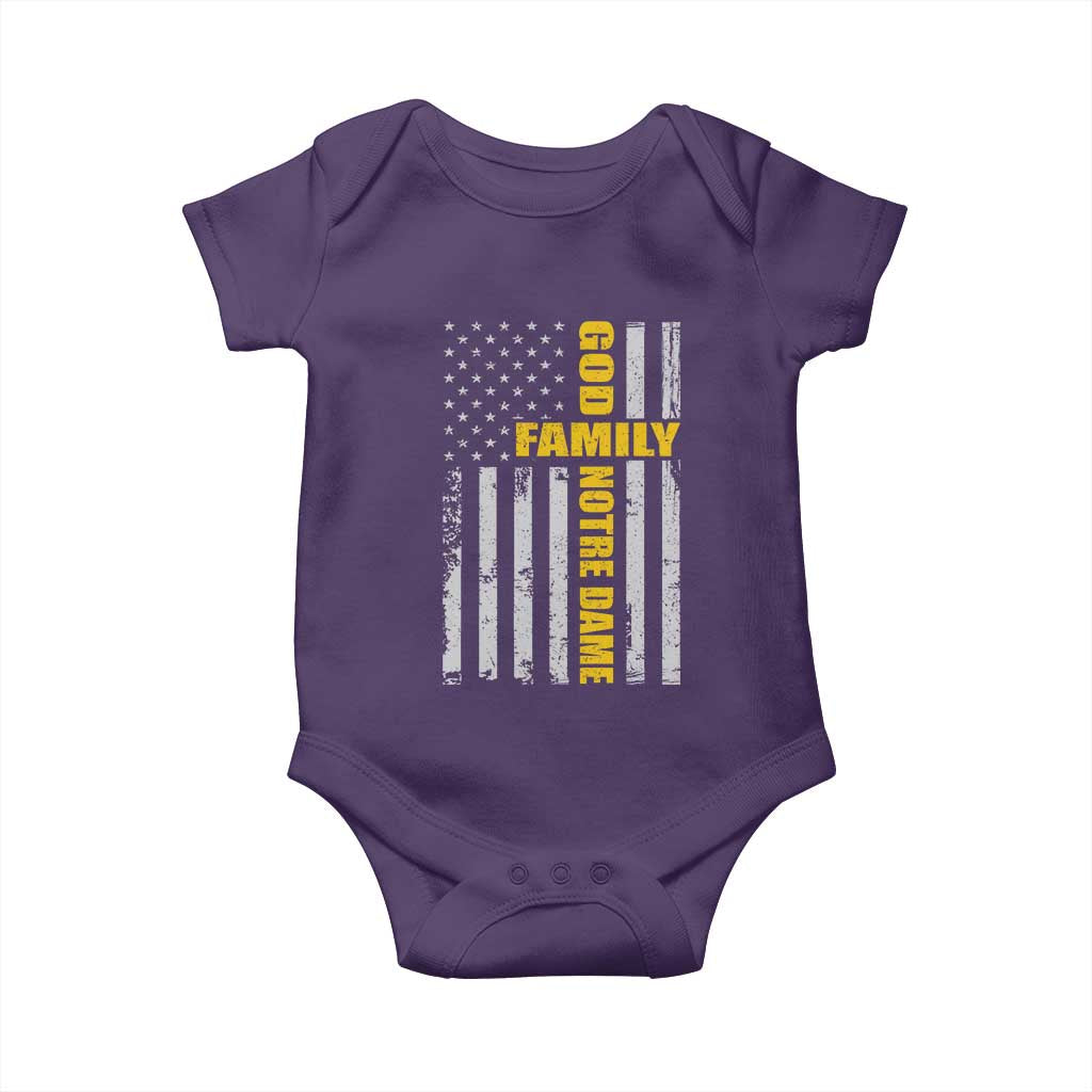 God Family Notre Dame Baby Onesie Irish Patriotic American Flag