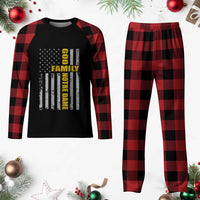 God Family Notre Dame Plaid Pajama Set Irish Patriotic American Flag