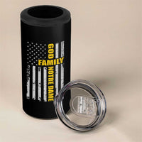 God Family Notre Dame 4 in 1 Can Cooler Tumbler Irish Patriotic American Flag