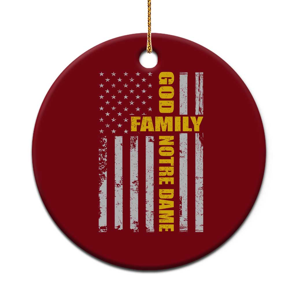 God Family Notre Dame Ceramic Ornament Irish Patriotic American Flag