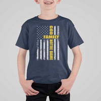 God Family Notre Dame T Shirt For Kid Irish Patriotic American Flag