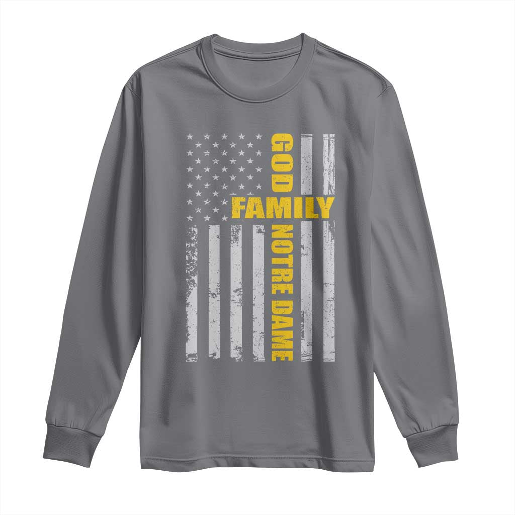 God Family Notre Dame Long Sleeve Shirt Irish Patriotic American Flag