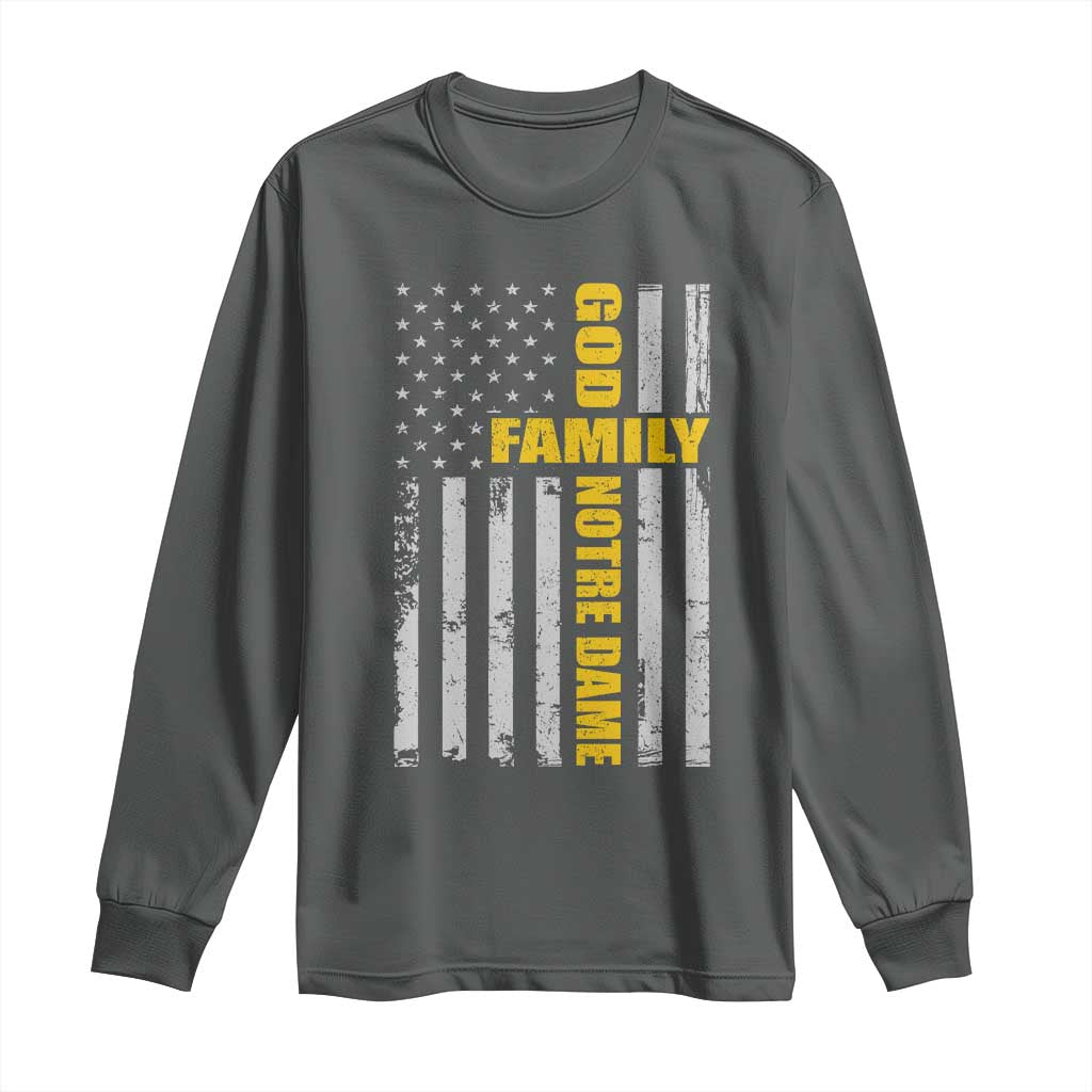 God Family Notre Dame Long Sleeve Shirt Irish Patriotic American Flag