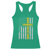 God Family Notre Dame Racerback Tank Top Irish Patriotic American Flag