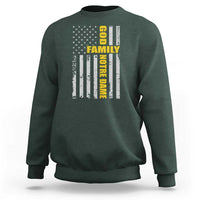 God Family Notre Dame Sweatshirt Irish Patriotic American Flag